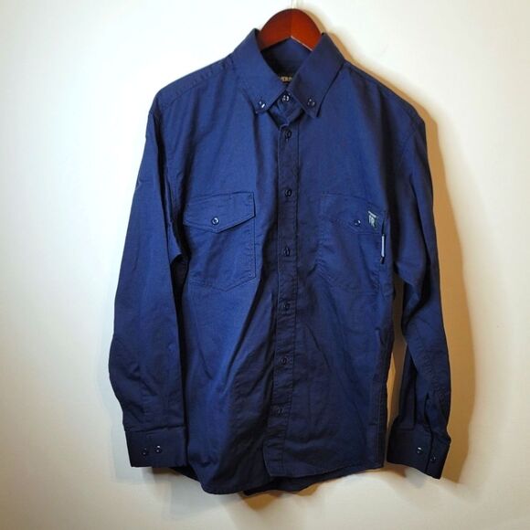 Wolverine Flame Resistant FR CAT 2 Blue Button Up Long Sleeve Shirt Size Medium - Picture 1 of 10